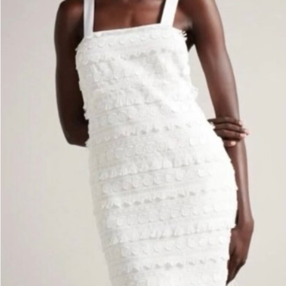 Ted Baker Eleynor Fringed Hem Woven Dress - White Textured Dress in Size 4
